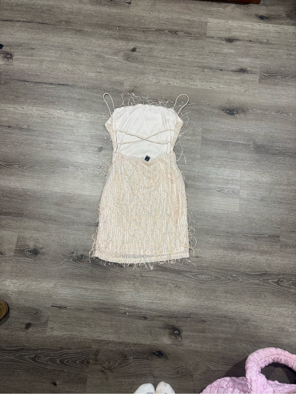 Windsor Sequin Fringe Spaghetti-Strap Mini Dress in Blush - Picture 3 of 4